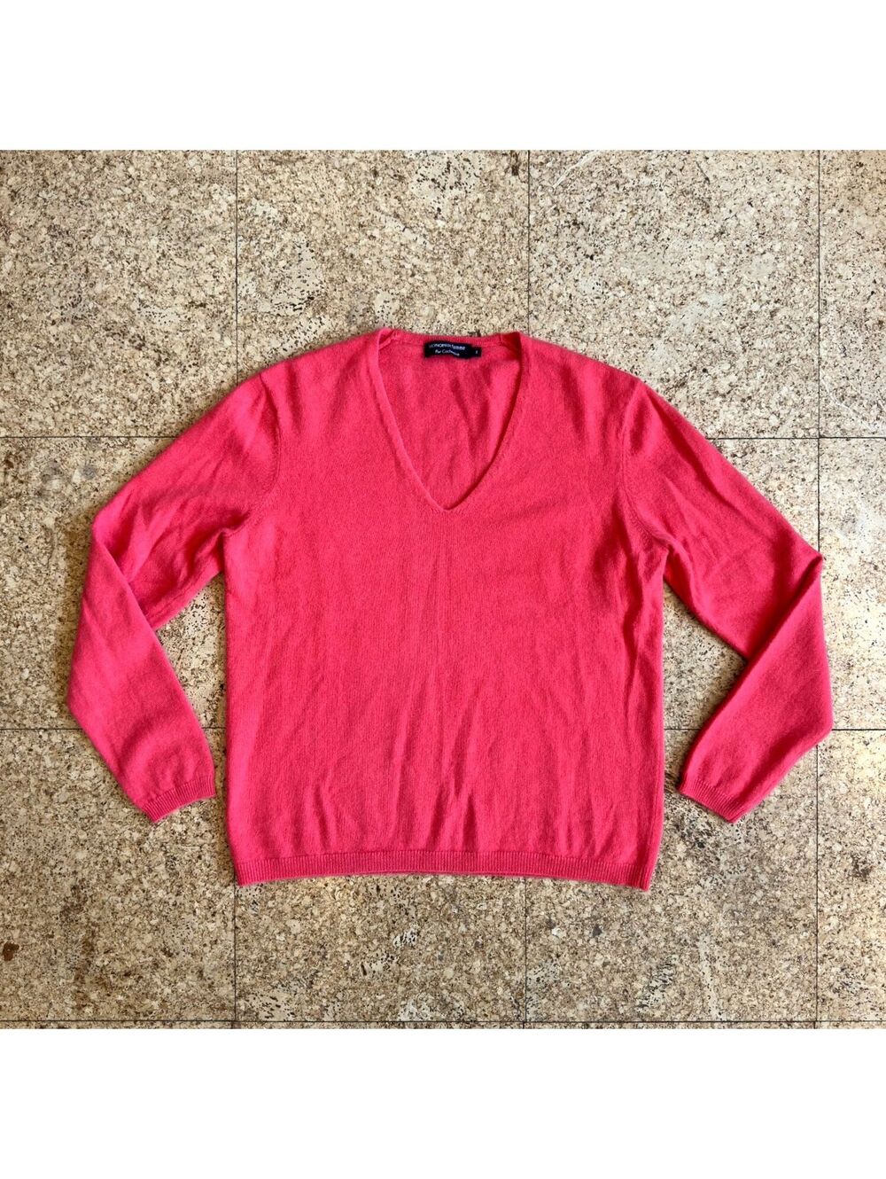 Monoprix Femme Pure Cashmere V-Neck Sweater Women's Size 2 Coral Pink Luxury EUC